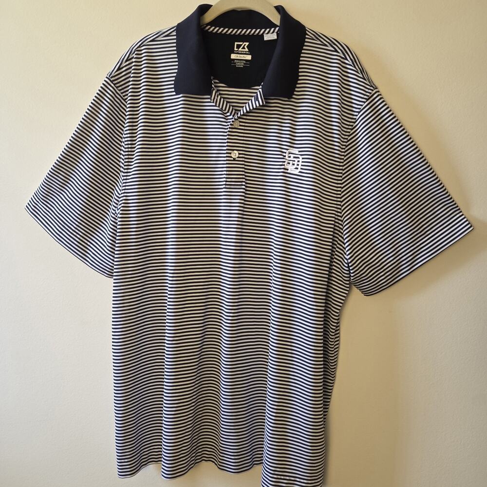Cutter & Buck Men XXL San Diego Padres MLB Striped DryTec Golf Polo Shirt Navy